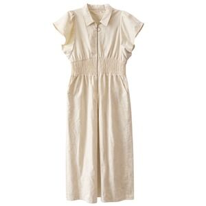 Ivy City Co Betsy Jumpsuit Cream Wht Zip Front Smocked Waist Womens Plus 1X NWT